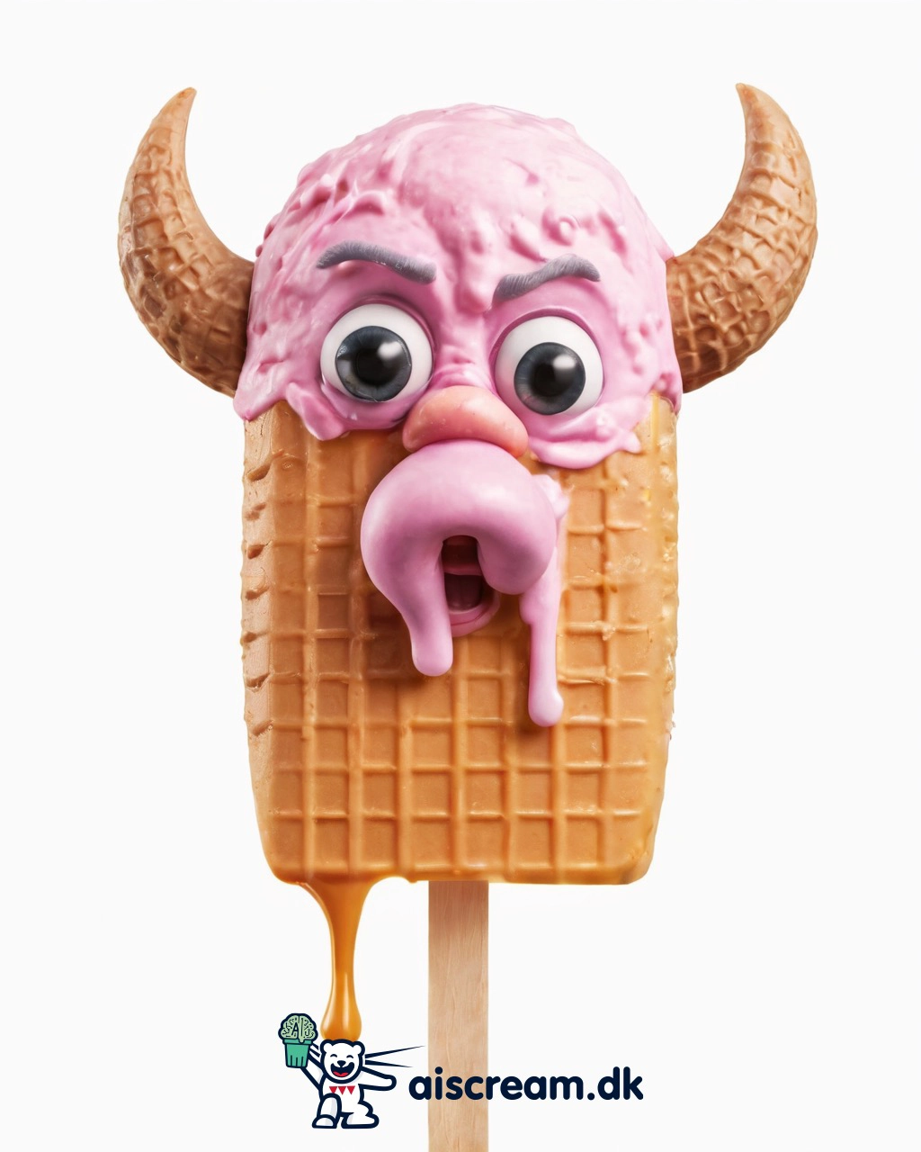 AI concept — a pink monster on a waffle ice cream.