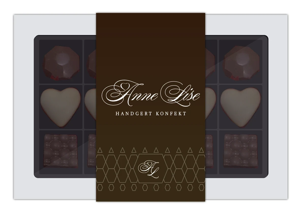 The pattern and monogram applied to a chocolate-box sleeve.
