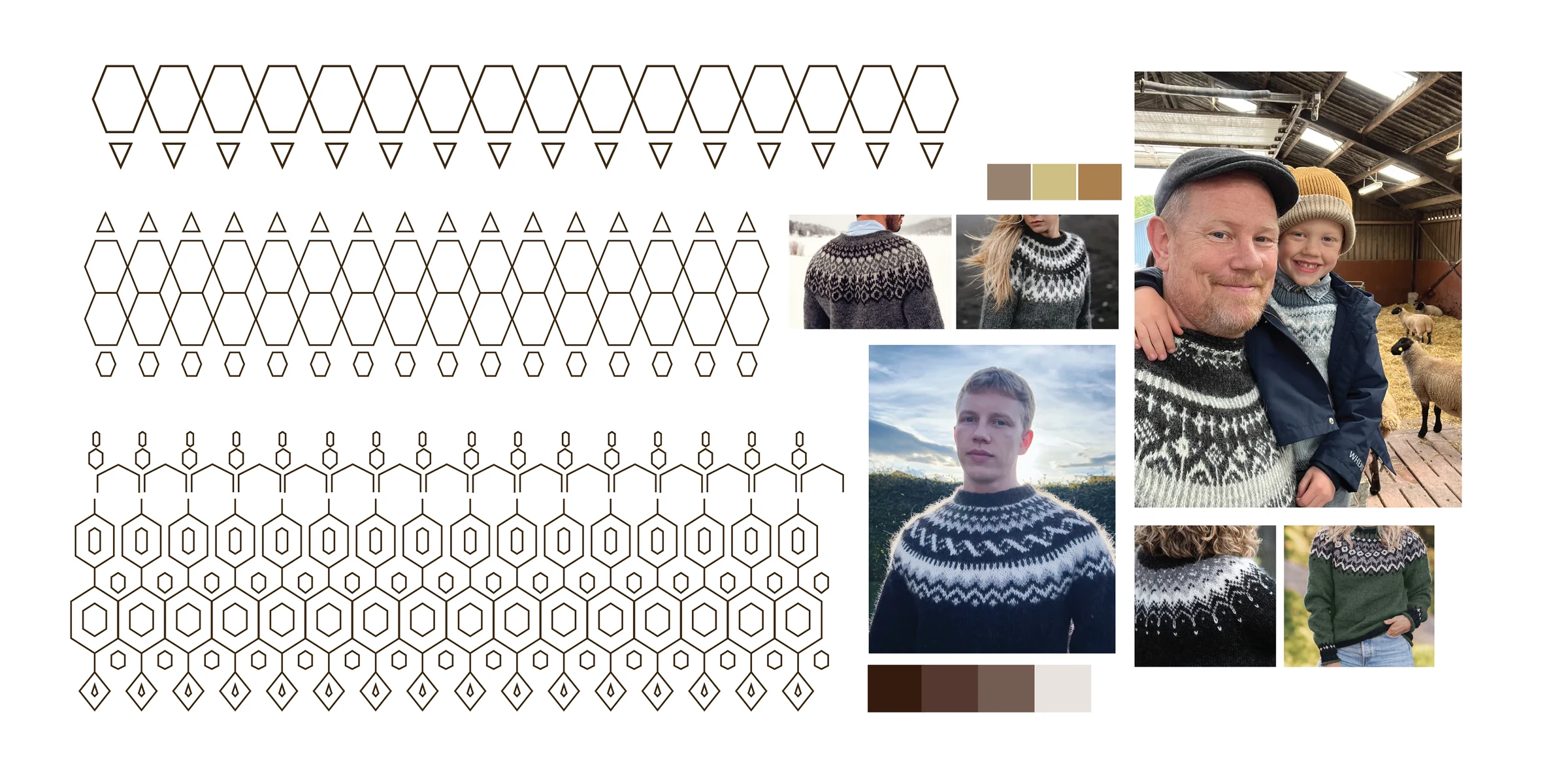 The original knitting references and pattern studies for Anne Lise.