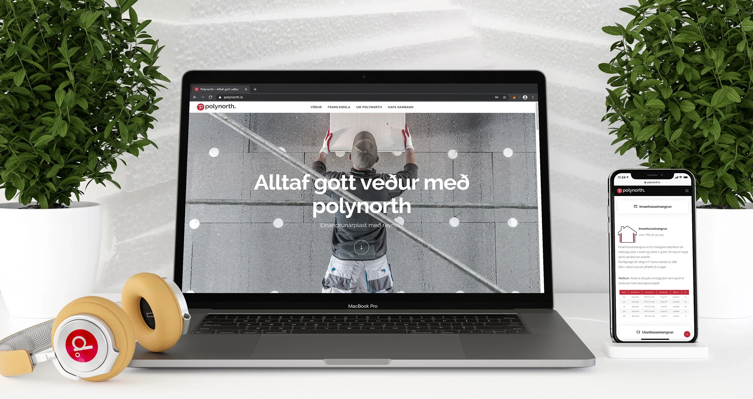 The responsive website shown on a laptop and phone.